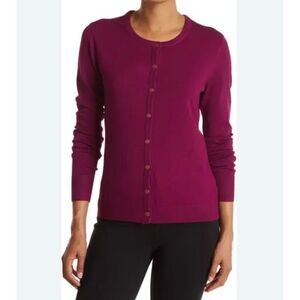 Talbots Cardigan Button Sweater Magenta Purple Raspberry‎ Cashmere Touch size M
